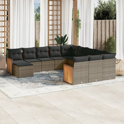 12 Piece Garden Sofa Set with Cushions Grey Poly Rattan