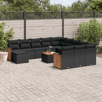 13 Piece Garden Sofa Set with Cushions Black Poly Rattan