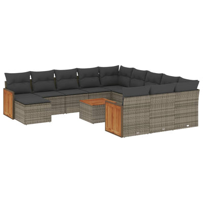 13 Piece Garden Sofa Set with Cushions Grey Poly Rattan