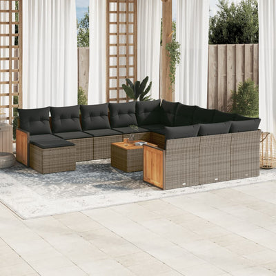 13 Piece Garden Sofa Set with Cushions Grey Poly Rattan