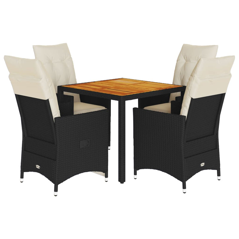 5 Piece Garden Dining Set with Cushions Black Poly Rattan