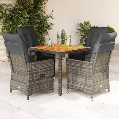 5 Piece Garden Dining Set with Cushions Grey Poly Rattan