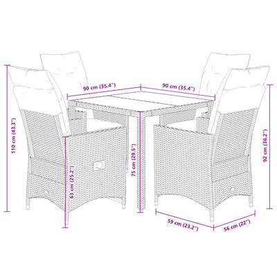 5 Piece Garden Dining Set with Cushions Grey Poly Rattan