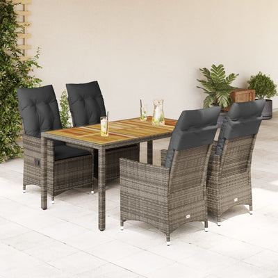 5 Piece Garden Dining Set with Cushions Grey Poly Rattan