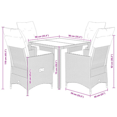 5 Piece Garden Dining Set with Cushions Grey Poly Rattan