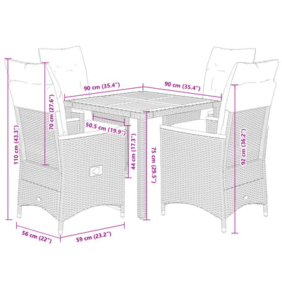 5 Piece Garden Dining Set with Cushions Grey Poly Rattan