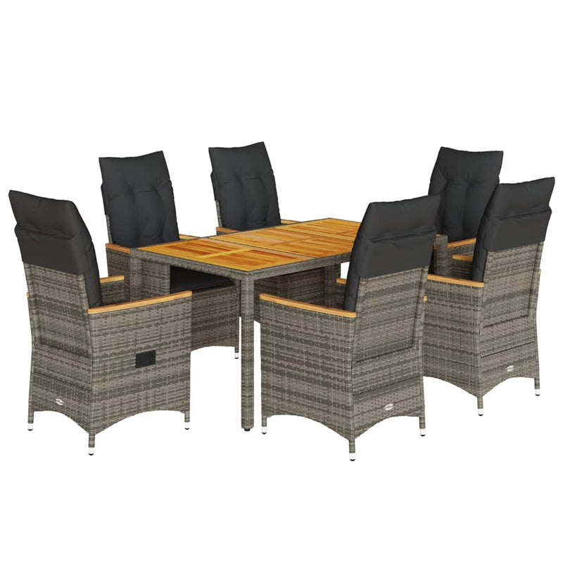 7 Piece Garden Dining Set with Cushions Grey Poly Rattan