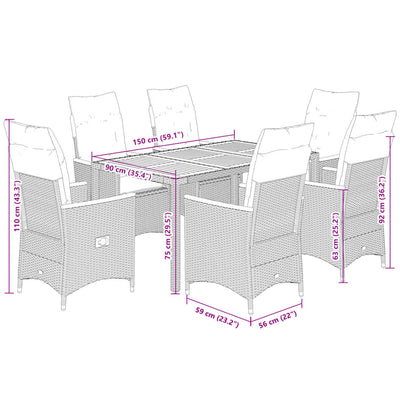 7 Piece Garden Dining Set with Cushions Grey Poly Rattan