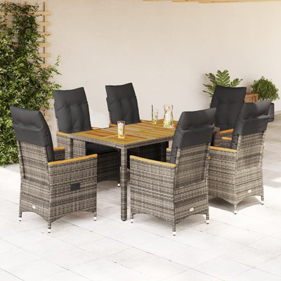 7 Piece Garden Dining Set with Cushions Grey Poly Rattan