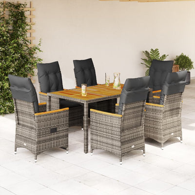 7 Piece Garden Dining Set with Cushions Grey Poly Rattan