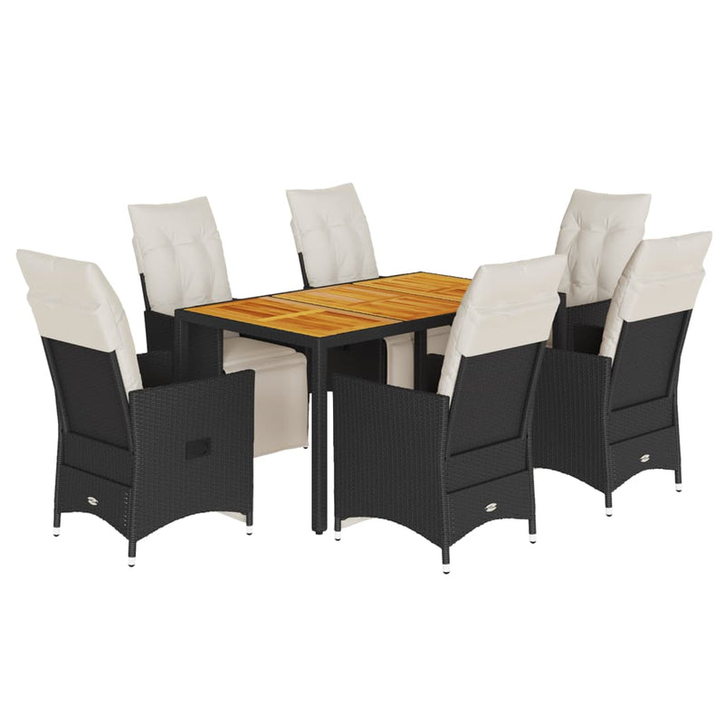 7 Piece Garden Dining Set with Cushions Black Poly Rattan