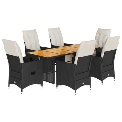 7 Piece Garden Dining Set with Cushions Black Poly Rattan