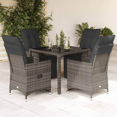 5 Piece Garden Bistro Set with Cushions Grey Poly Rattan