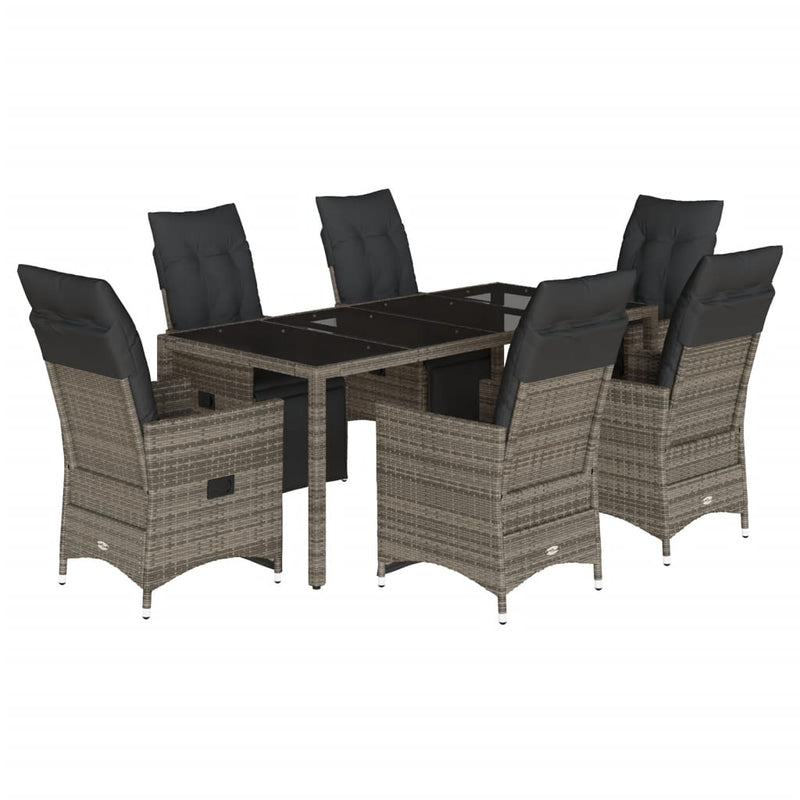 7 Piece Garden Bistro Set with Cushions Grey Poly Rattan