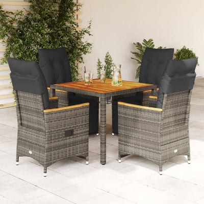 5 Piece Garden Bistro Set with Cushions Grey Poly Rattan