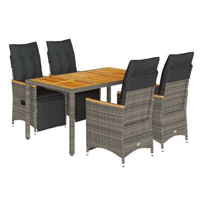 5 Piece Garden Bistro Set with Cushions Grey Poly Rattan