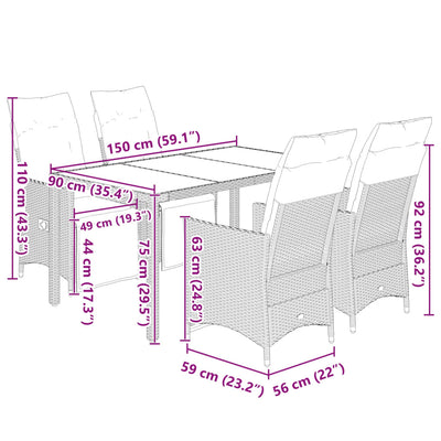 5 Piece Garden Bistro Set with Cushions Grey Poly Rattan