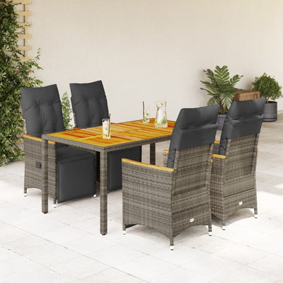 5 Piece Garden Bistro Set with Cushions Grey Poly Rattan