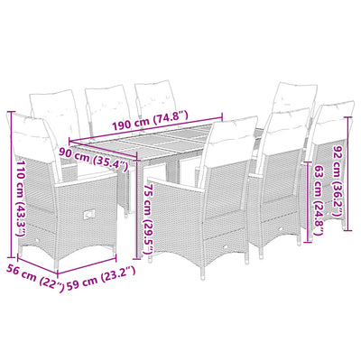 9 Piece Garden Bistro Set with Cushions Grey Poly Rattan