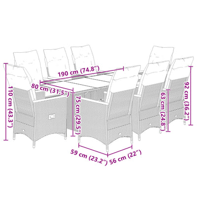 9 Piece Garden Bistro Set with Cushions Grey Poly Rattan