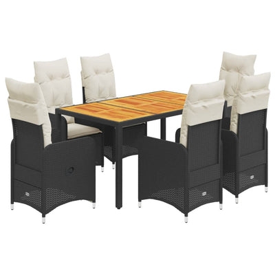 7 Piece Garden Bistro Set with Cushions Black Poly Rattan