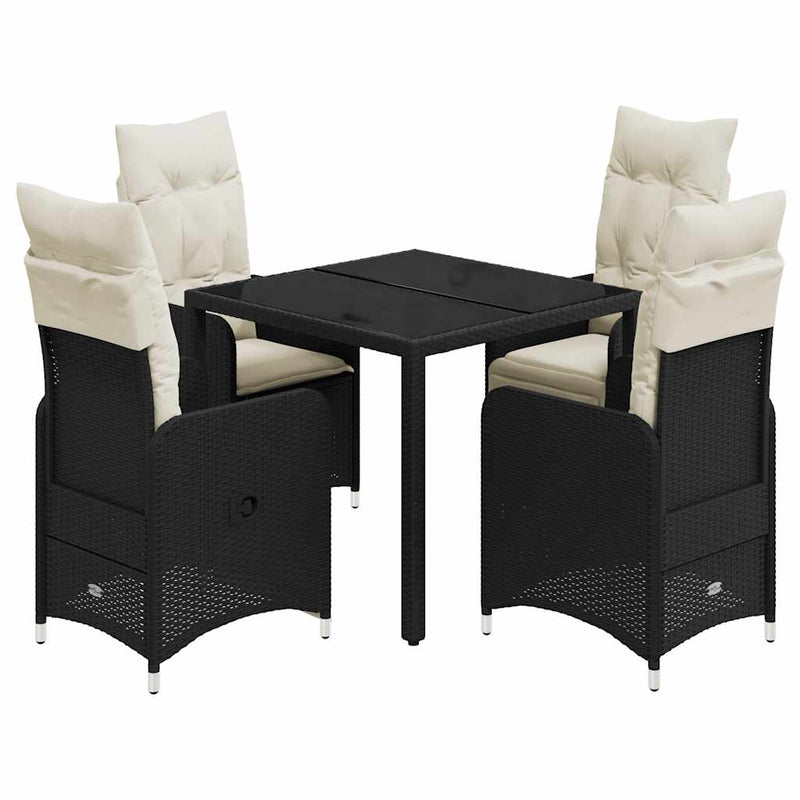 5 Piece Garden Bistro Set with Cushions Black Poly Rattan