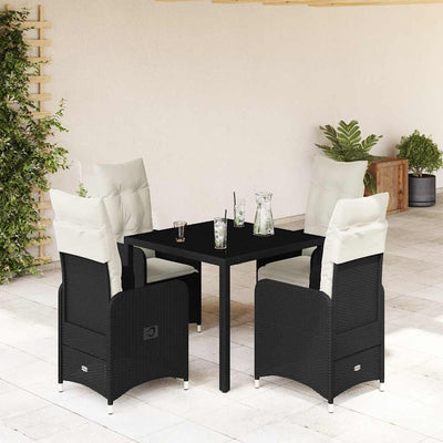 5 Piece Garden Bistro Set with Cushions Black Poly Rattan