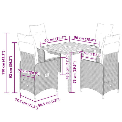 5 Piece Garden Bistro Set with Cushions Grey Poly Rattan