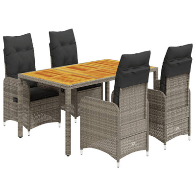 5 Piece Garden Bistro Set with Cushions Grey Poly Rattan