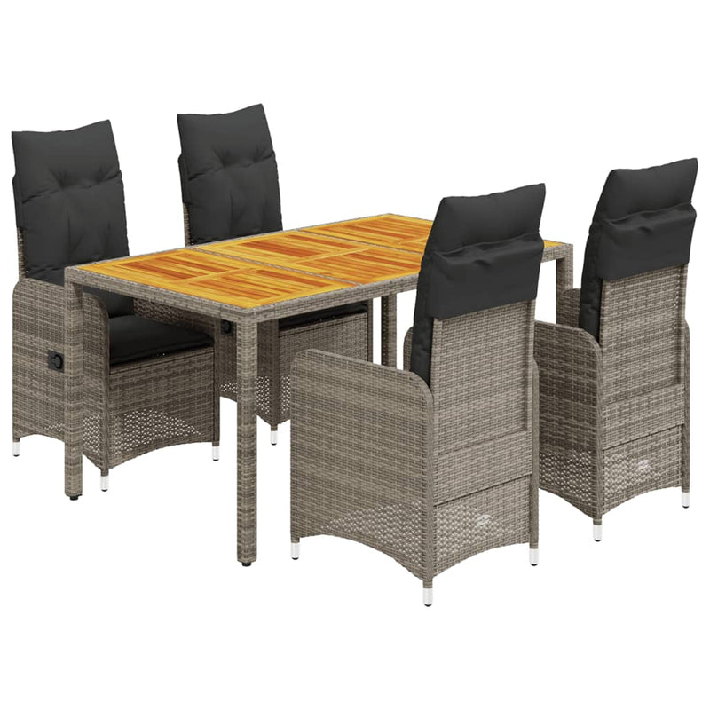 5 Piece Garden Bistro Set with Cushions Grey Poly Rattan