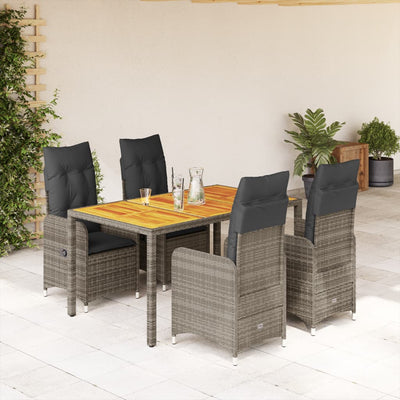 5 Piece Garden Bistro Set with Cushions Grey Poly Rattan