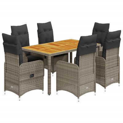 7 Piece Garden Bistro Set with Cushions Grey Poly Rattan