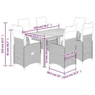 7 Piece Garden Bistro Set with Cushions Grey Poly Rattan