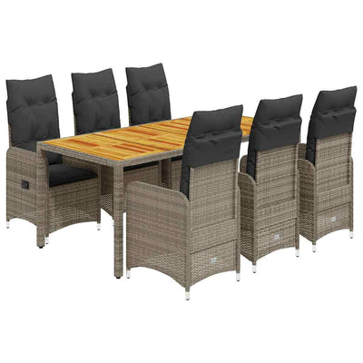 7 Piece Garden Bistro Set with Cushions Grey Poly Rattan