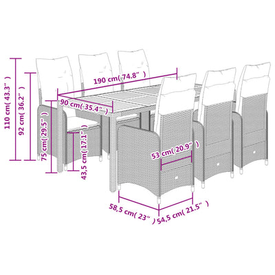 7 Piece Garden Bistro Set with Cushions Grey Poly Rattan