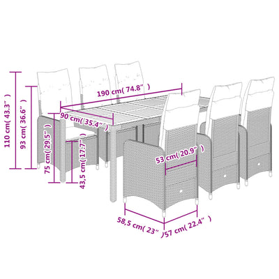 9 Piece Garden Bistro Set with Cushions Grey Poly Rattan