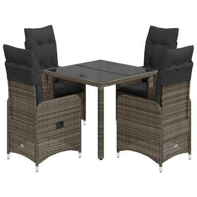 5 Piece Garden Bistro Set with Cushions Grey Poly Rattan