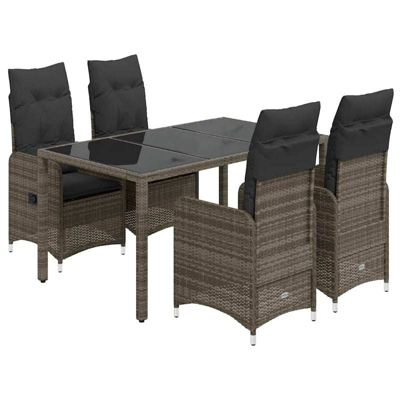 5 Piece Garden Bistro Set with Cushions Grey Poly Rattan