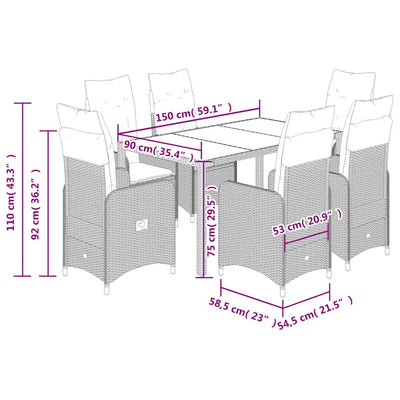 7 Piece Garden Bistro Set with Cushions Grey Poly Rattan