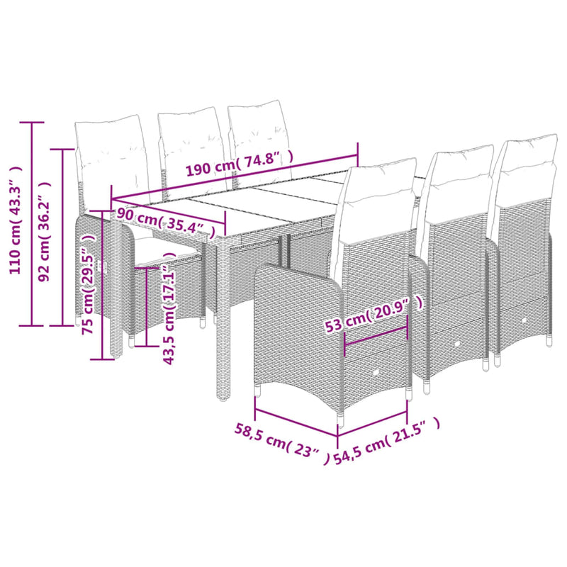 7 Piece Garden Bistro Set with Cushions Grey Poly Rattan