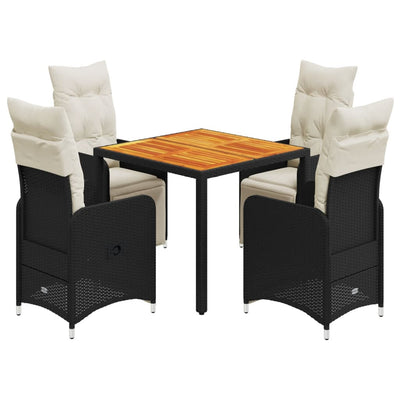 5 Piece Garden Bistro Set with Cushions Black Poly Rattan