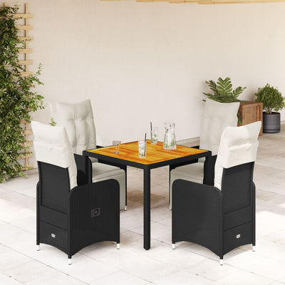 5 Piece Garden Bistro Set with Cushions Black Poly Rattan