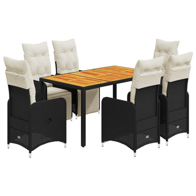 7 Piece Garden Bistro Set with Cushions Black Poly Rattan