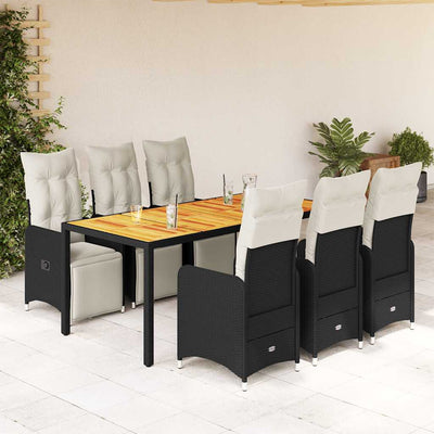 7 Piece Garden Bistro Set with Cushions Black Poly Rattan