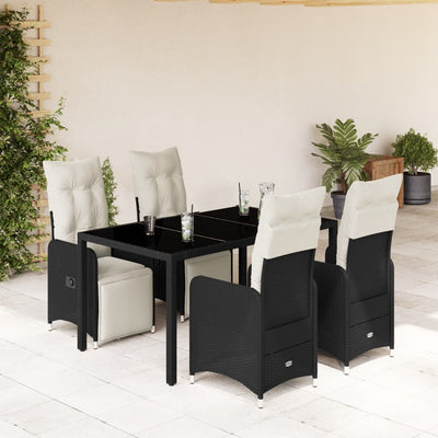 5 Piece Garden Bistro Set with Cushions Black Poly Rattan