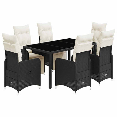 7 Piece Garden Bistro Set with Cushions Black Poly Rattan