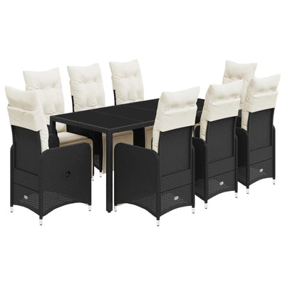 9 Piece Garden Bistro Set with Cushions Black Poly Rattan