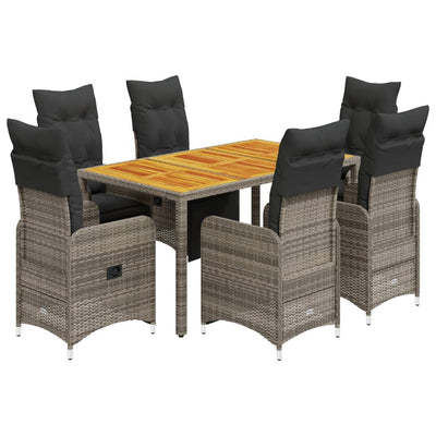 7 Piece Garden Bistro Set with Cushions Grey Poly Rattan