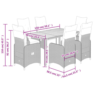 7 Piece Garden Bistro Set with Cushions Grey Poly Rattan