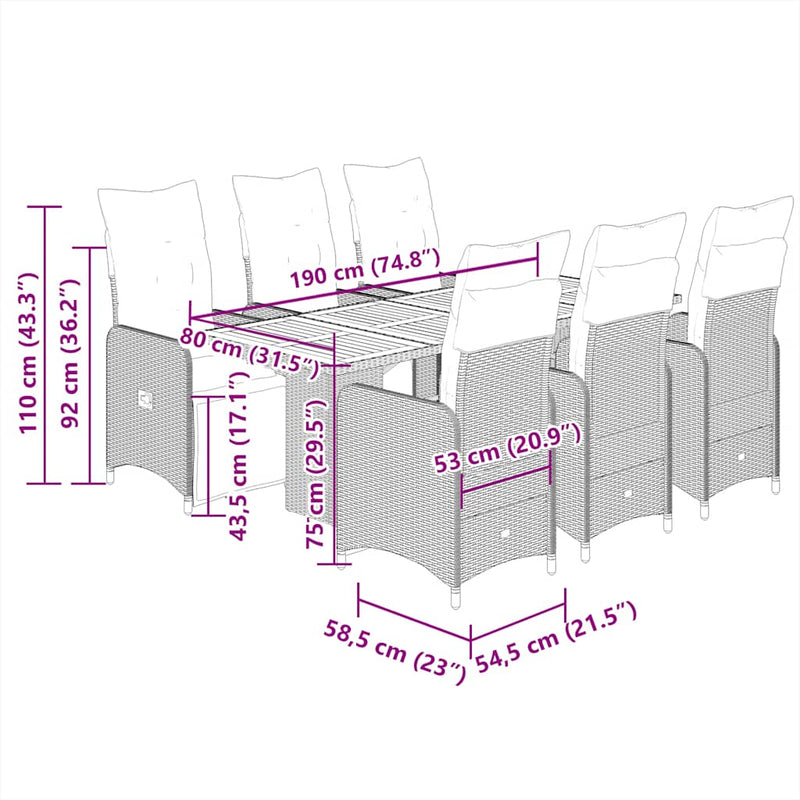 7 Piece Garden Bistro Set with Cushions Grey Poly Rattan